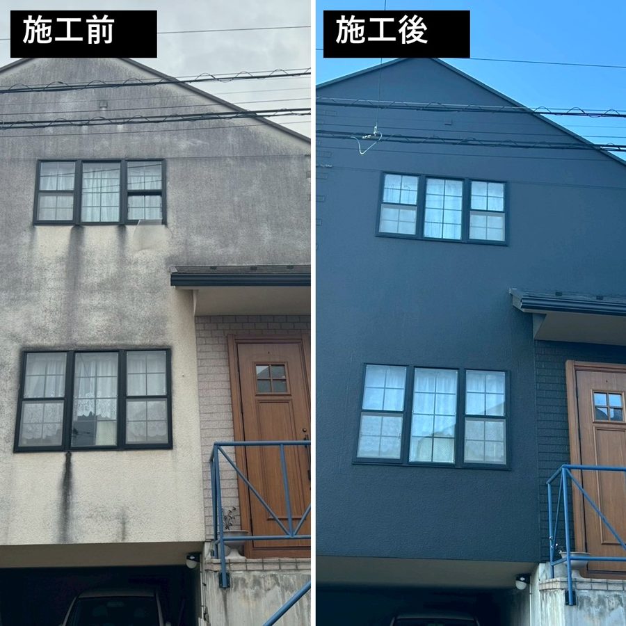 青梅市の戸建て外壁塗装。施工前と施工後の同じアングルの写真
